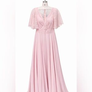 Elegant Blush Pink Lace Chiffon Evening Dress – Size 6